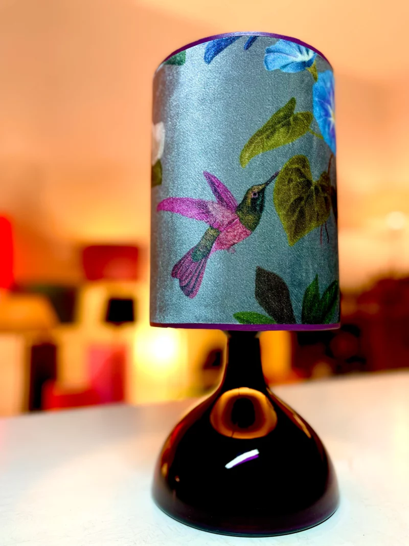 Lampenschirm rund Samt mit Vogel Motiv